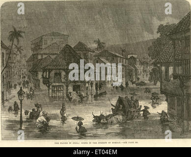 Die Hochwasser-Szene auf den Straßen von Bombay jetzt Mumbai; Maharashtra; Indien Stockfoto