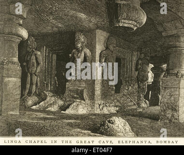 Linga-Kapelle in der großen Höhle; Elephanta Gharapuri Höhle; Bombay jetzt Mumbai; Maharashtra; Indien Stockfoto