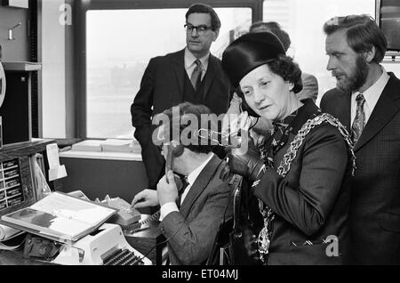 Einführung der BRMB Radio, Birmingham, Dienstag, 19. Februar 1974. BRMB ist die vierte unabhängige lokale kommerzielle Radiostation zu beginnen Rundfunk in Großbritannien. Stockfoto