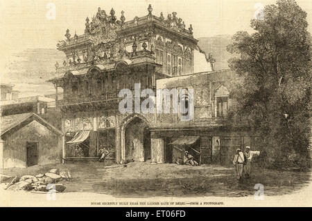Haus in der Nähe von Lahore Tor, Lahori Tor, Red Fort, Delhi, Indien, alten Jahrgang 1800s Stockfoto