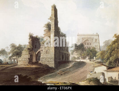 Jama Masjid, Jama Moschee, Jami Masjid, Badi Masjid, Jaunpur, Uttar Pradesh, Indien, Vintage 1700s Aquarell Gemälde von Thomas Daniell, 1749- 1840 Stockfoto