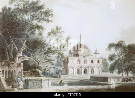 Mausoleum des Prinzen Khusrau Mirza, Khusro Bagh, Allahabad, Prayagraj, Uttar Pradesh, Indien, Jahrgang 1700s Gemälde von Thomas Daniell, 1749-1840 Stockfoto