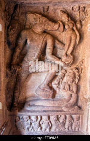 Varaha Vishnu Eber Inkarnation Basrelief in Höhle zwei in Badami; Karnataka; Indien Stockfoto