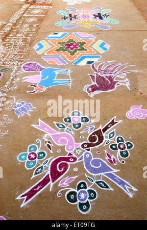 Kolam oder Rangoli während Pongal Festival Tamil Nadu, Indien Stockfoto