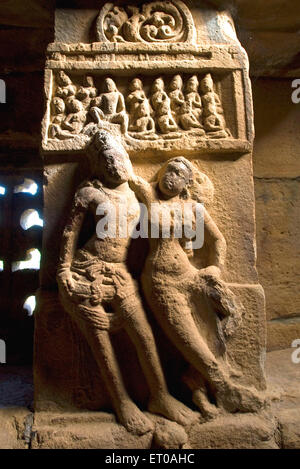 UNESCO-Weltkulturerbe; Skulpturen im Papanatha Tempel gewidmet Mukteswara in Pattadakal 8. Jahrhundert; Karnataka Stockfoto