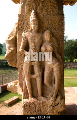 Göttliche Paar; Skulpturen im Papanatha Tempel gewidmet Mukteswara Pattadakal 8. Jahrhundert; Karnataka; Indien Stockfoto