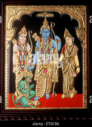 Rama Lakshman Sita und Hanuman Kothandarama Tanjore malen Thanjavur in Tamil Nadu Indien Stockfoto