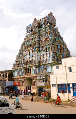 Westturm des Jambukeshwara-Tempels in Thiruvanaikaval; Tiruchchirappalli; Tamil Nadu; Indien Stockfoto