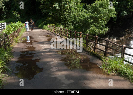 Paar auf alter Brücke, Athirappilly, Athirapally, Trichur, Thrissur, Kerala, Indien, Asien, HERR#777K&777L Stockfoto