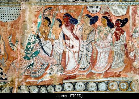 Wandbilder in Lepakshi Veerabhadra Tempel in Andhra Pradesh, Indien Stockfoto