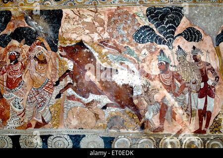 Wandbilder in Lepakshi Veerabhadra Tempel in Andhra Pradesh, Indien Stockfoto