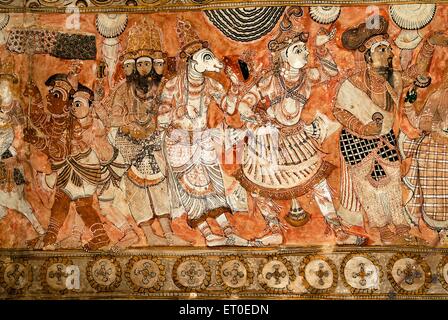 Wandmalereien in Veerabhadra Tempel; Lepakshi; Anantapur; Andhra Pradesh; Indien; Asien Stockfoto