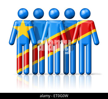 Flagge der Demokratischen Republik Kongo über Strichmännchen - nationalen und sozialen Gemeinschaft Symbol 3D-Symbol Stockfoto