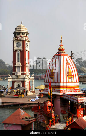 Uhrturm , Raja Birla Uhrturm , Birla Turm , Ghanta Ghar , Har Ki Pauri , Hari Ki Pauri , Haridwar , Uttaranchal , Uttarakhand , Indien , Asien Stockfoto