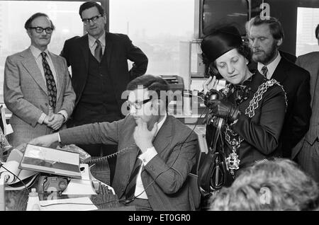 Einführung der BRMB Radio, Birmingham, Dienstag, 19. Februar 1974. BRMB ist die vierte unabhängige lokale kommerzielle Radiostation zu beginnen Rundfunk in Großbritannien. Stockfoto