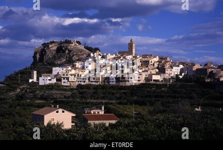 Polop De La Marina, gesehen von La Nucia, Alicante, Valencia, Spanien Stockfoto