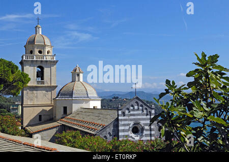 Die Chiesa San Lorenzo-Kirche in Portovenere in Ligurien, Nord-West-Italien Stockfoto