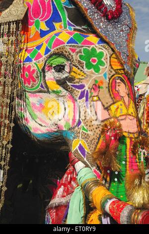 Bemalter Elefant, Elefantendekoration, Elefantendekoration, Elefantenparade, Elefantenfestival. Jaipur, Rajasthan, Indien, indische Festivals Stockfoto