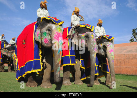 Bemalter Elefant, Elefantendekoration, Elefantendekoration, Elefantenparade, Elefantenfestival. Jaipur, Rajasthan, Indien, indische Festivals Stockfoto