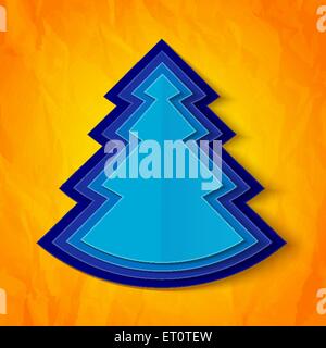 Blaues Papier Weihnachtsbaum auf orangem Hintergrund. RGB-EPS 10 Vektor Stock Vektor