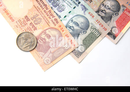 Konzept der indische Banknoten und Münzen Stockfoto