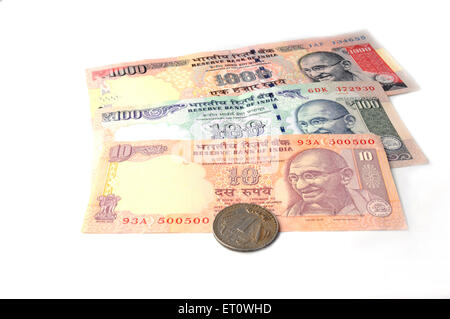 Konzept der indische Banknoten und Münzen Stockfoto