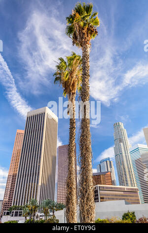 Los Angeles, Kalifornien, USA-Palmen und Gebäuden. Stockfoto