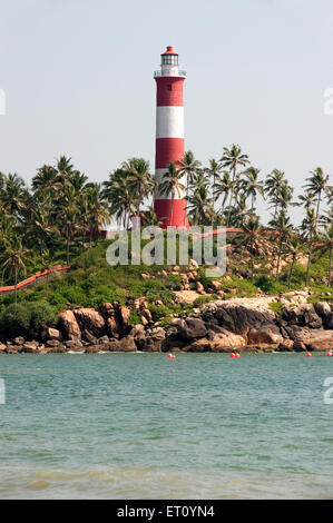 Leuchtturm am Kovalam Strand; Trivandrum; Thiruvananthapuram; Kerala; Indien; Asien Stockfoto