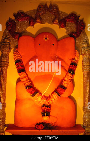 Ganesh Nachbildung von Shri Mayureshwar Mandir, Shri Moreshwar Tempel, Hindu Tempel, Ganesha Tempel, Moragaon, Pune District, Maharashtra, Indien, Asien Stockfoto