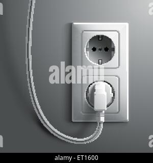 Weißen Stecker und Buchse auf graue Wand Hintergrund. 10 RGB EPS-Vektor-illustration Stock Vektor