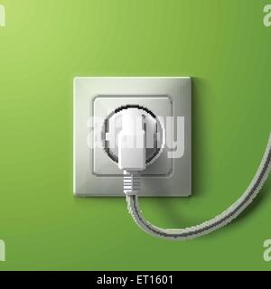 Realistische weiße Steckdose und Stecker auf grüne Wand Hintergrund. 10 RGB EPS-Vektor-illustration Stock Vektor