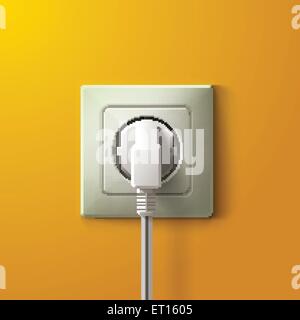 Realistische weiße Steckdose und Stecker auf gelbe Wand Hintergrund. 10 RGB EPS-Vektor-illustration Stock Vektor