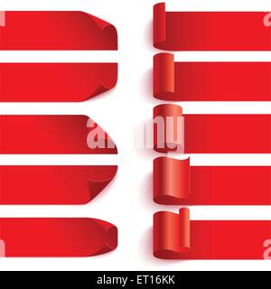 Satz von gewellten roten gekräuselte Bänder mit Schatten auf weißem Hintergrund. 10 RGB EPS-Vektor-Illustration. Kann auf jede staatlich platziert werden Stock Vektor