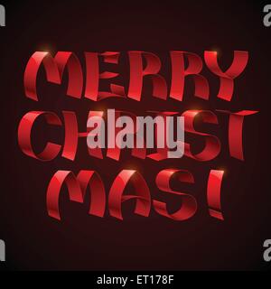 Isolierte 3d glänzend roten Bändern Frohe Weihnachten Text auf schwarzem Hintergrund. 10 RGB EPS-Vektor-illustration Stock Vektor