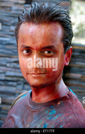 Mann feiert Holi Festival MR#364 Indien Asien Stockfoto