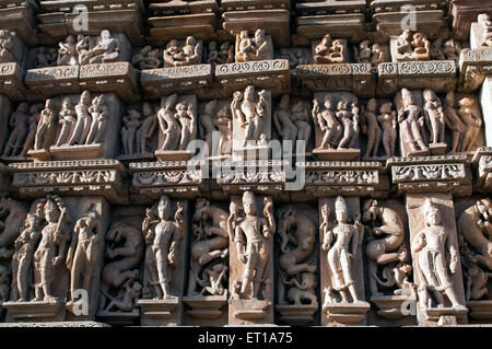 Skulpturen der östlichen Tempel von Khajuraho Madhya Pradesh, Indien Stockfoto