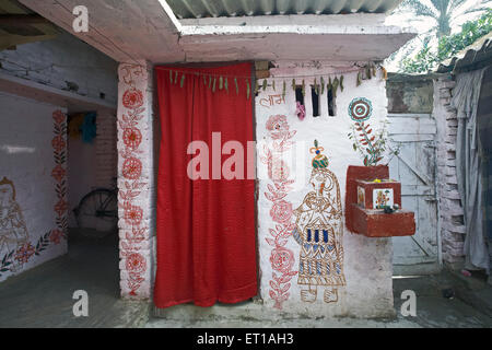 Wandmalerei, Madhubani Malerei, Mithila Malerei, Madhubani, Darbhanga, Bihar, Indien, Asien Stockfoto