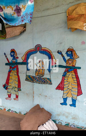 Gemälde an der Wand Madhubani Bihar Indien Asien Stockfoto