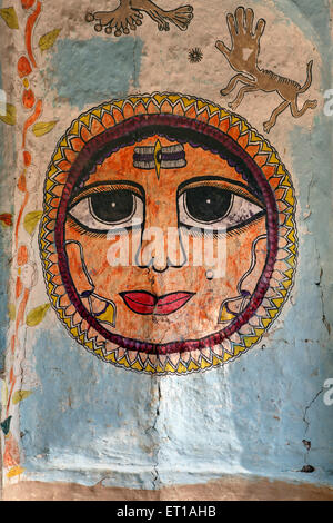 Sonnengott Gemälde an der Wand Madhubani Bihar Indien Asien Stockfoto