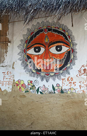 Sonnengott Gemälde an der Wand Madhubani Bihar Indien Asien Stockfoto