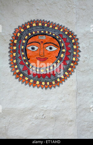 Sonnengott Gemälde an der Wand Madhubani Bihar Indien Asien Stockfoto