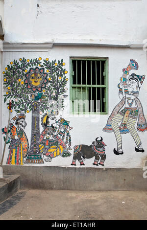 Gemälde an der Wand Madhubani Bihar Indien Asien Stockfoto