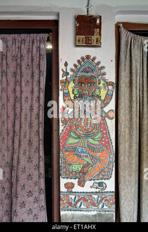 Wandmalerei, Madhubani Malerei, Mithila Malerei, Madhubani, Darbhanga, Bihar, Indien, Asien Stockfoto