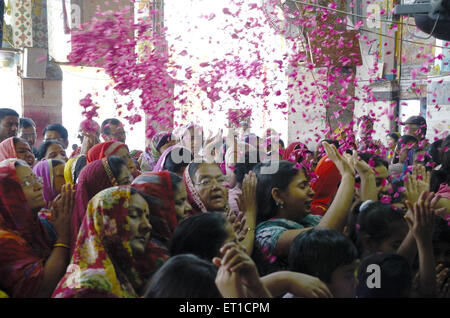Frauen in Gang Shyamji Tempel in Rajasthan Indien vertieft der Basantotsav Anlass Stockfoto