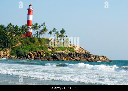 Leuchtturm am Strand von Kovalam Meer; Trivandram; Kerala; Indien Stockfoto