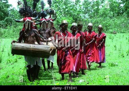 Stammestanz des Stammes Bison Horn Maria Jagdalpur, Chhattisgarh, Indien Stockfoto