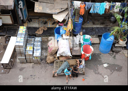 Luftaufnahme von einer Gasse; Kamathipura; Rotlicht-Bereich; Bombay Mumbai; Maharashtra; Indien Stockfoto