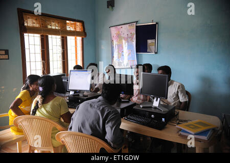 Rural Bank Computer, Kshetriya Gramin Financial Services, NGO, IFMR Foundation, Tanjore, Thanjavur, Tamil Nadu, Indien, Asien, Indien, Asien Stockfoto