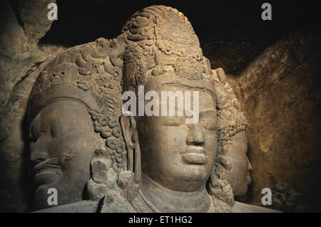 Lord Shiva, Elephanta Höhlen, Steinskulptur, Hochrelief, Basaltfelsen, Elephanta Insel, Gharapuri, Bombay, Mumbai, Maharashtra, Indien, Asien Stockfoto