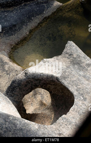 Abstrahieren Sie in Form von Rock Muster mit Wasser in den Fluss Kukadi Nighoj Maharashtra Indien Asien Stockfoto